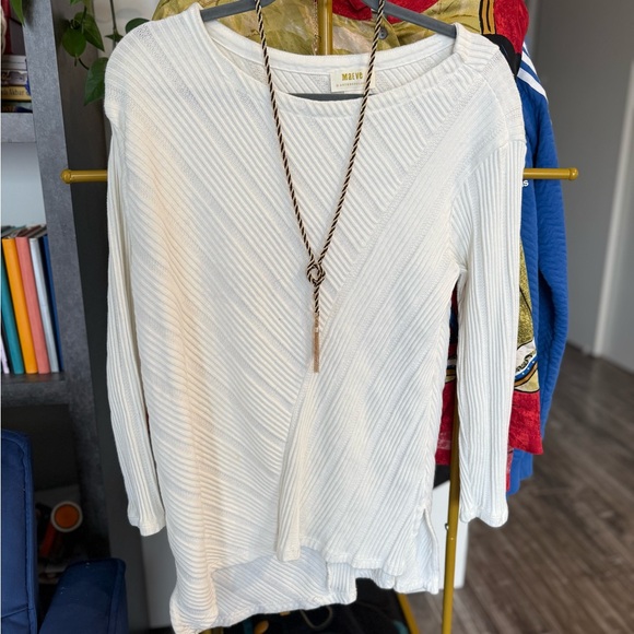 Maeve by Anthropologie White Ribbed Knit Tunic Sweater 100% cotton 🌱☁️ - Picture 2 of 7